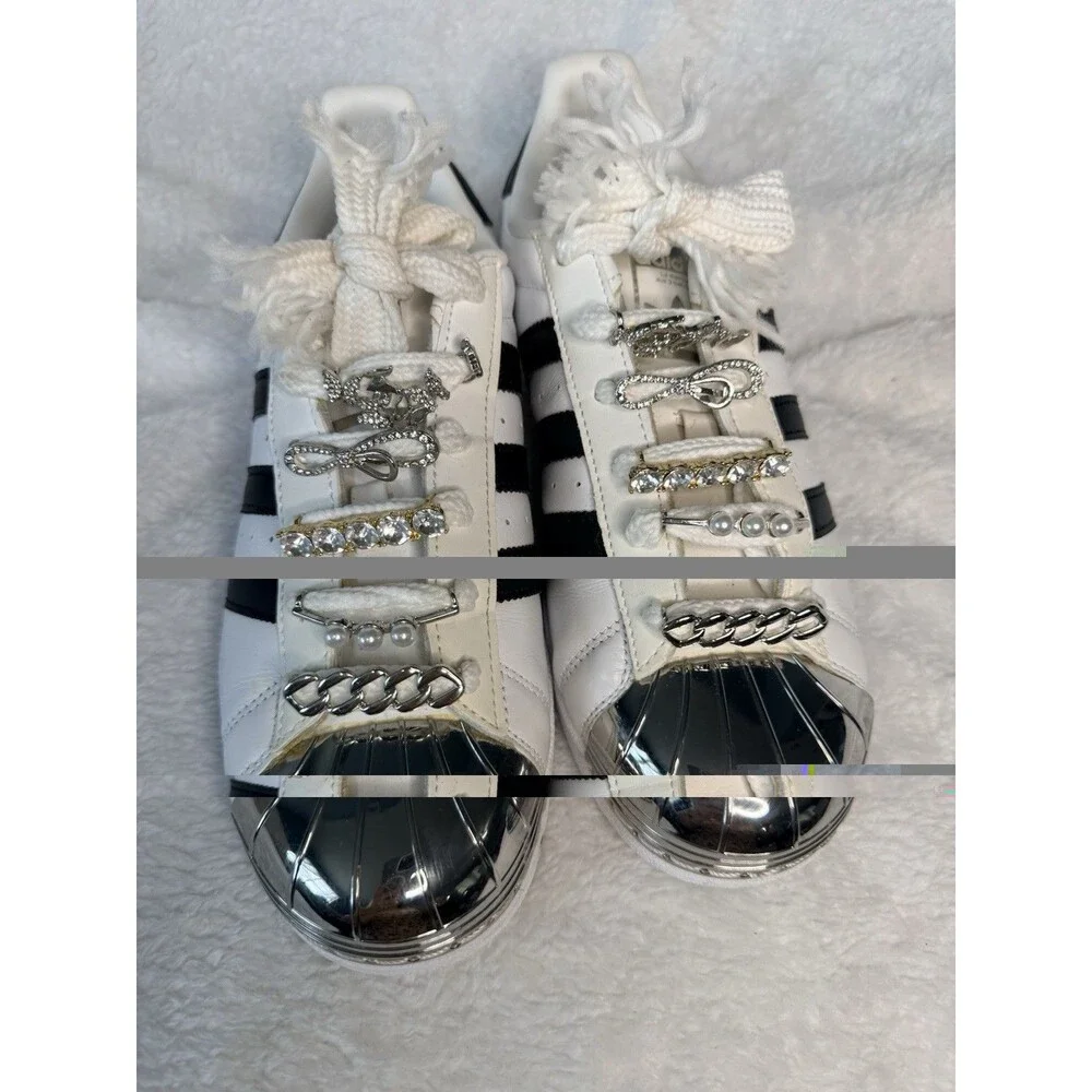adidas Superstar Customized Women’s Sneakers White Black Metallic Silver Logo